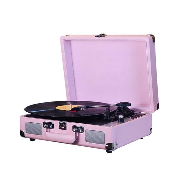 Graflsoa Portable Bluetooth Vinyl Record Player with HIFI Sound, Supports 7/10/12 Inch Records, Pink Retro Design, 33/45/78 RPM Speed, USB Playback, 3.5mm Audio Input/Output, 10m BT Range, Compact &