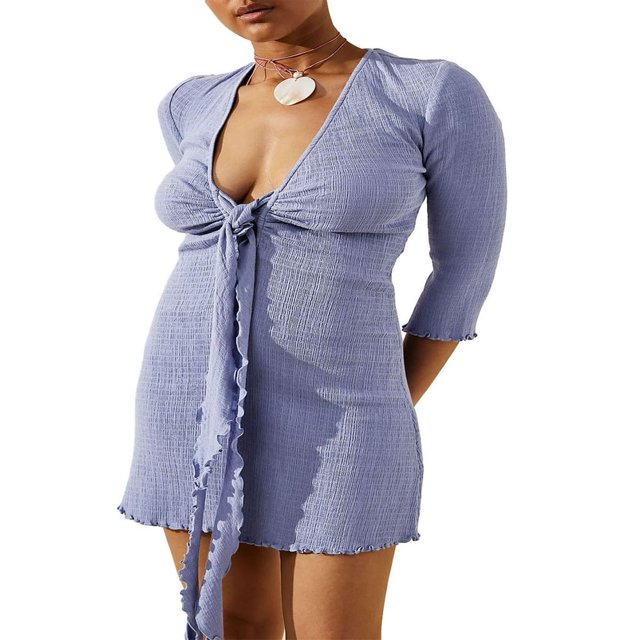 Robe de Soirée Élégante pour Femmes avec Design à Nouer Manches 3/4 et Col en V