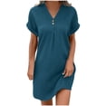 thumbnail image 2 of FcBaudy Robe à Manches Courtes à Col en V Longueur Genou, Robes d'Été pour Femmes, Robes pour Femmes Robe Décontractée à Col Uni à Manches Courtes avec Poche Ourlet Fendu Robe à Bretelles Robe Femme, 2 of 5