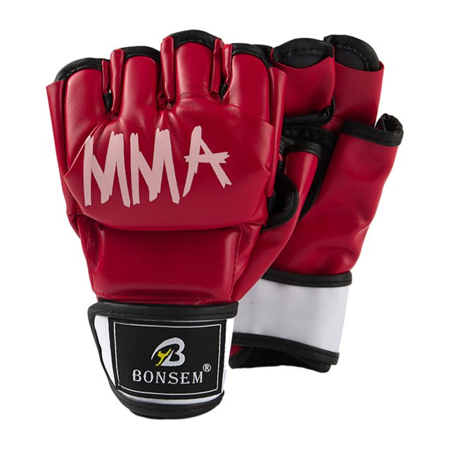 Maytalsory Gants de Boxe Demi-Doigt Ajustables pour Performance Améliorée Gants d'Entraînement de Boxe Gants de Combat Adulte -10oz Rouge
