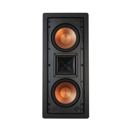 Klipsch R-5502-W II Double Haut-Parleur LCR de 5,25′′ Encastré dans le Mur/dans le Plafond avec un Cadre Rectangulaire Noir et Deux woofers Céramétalliques de 5,25 Po, Fini Cuivre, et un Tractrix Klaxon Pivotant central. Conçu pour une Utilisation Polyvalente comme Haut-Parleur sur Canaux Gauche, central Ou Droit, Il Comprend une grille en Aluminium Magnétique Peignable pour une Intégration Murale Sans Couture. Idéal pour les Cinéma Maison Ou les Installations Musicales Stéréo.