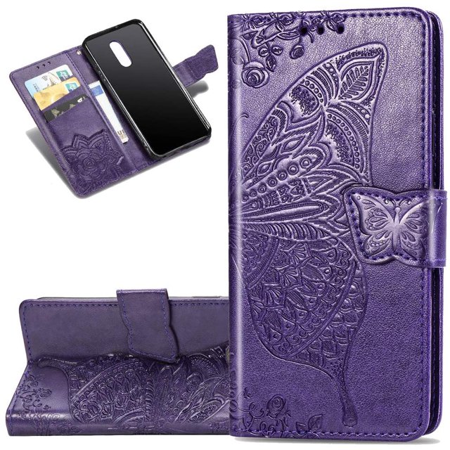 Case Premium PU Leather Flip Wallet Case Butterfly Embossed Full Body Protection Flip Stand Card Holder Magnetic Cover for Samsung A32 4G(Drak Purple)