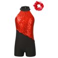 thumbnail image 3 of Miaeowve Tenues de Danse Sans Manches à Paillettes pour Filles, Combinaison Courte avec Couvre-Chef Rouge 4, 3 of 7