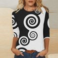 thumbnail image 2 of Pompotops T-shirt de Mode pour Femme Mi-Long Manches 3/4 Blouse Col Rond Hauts Décontractés Liquidation, 2 of 5