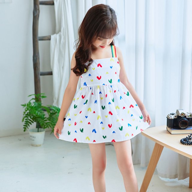 LOVZFMLL Tout-Petits Enfants Filles Filles Mode Mignon Sans Manches Imprimé Cœur Sucré Robe Nuisette