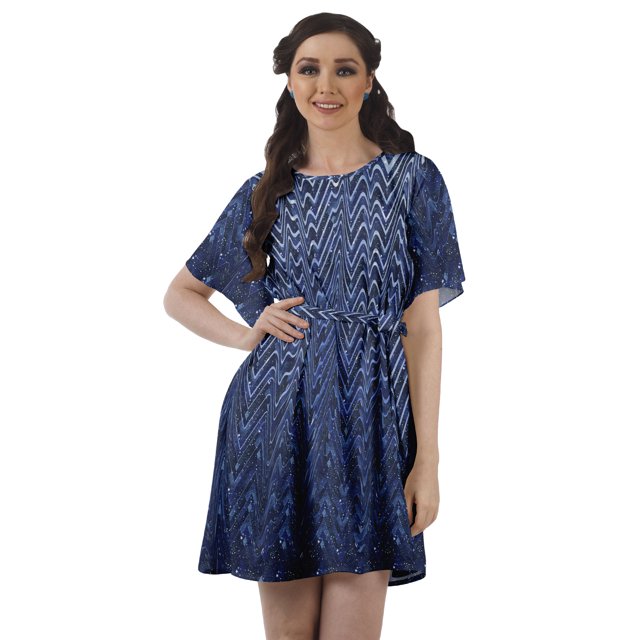 Moomaya Robe Femme Imprimée Col Bijou Ligne A Décontractée Ample Tunique Courte Bohème