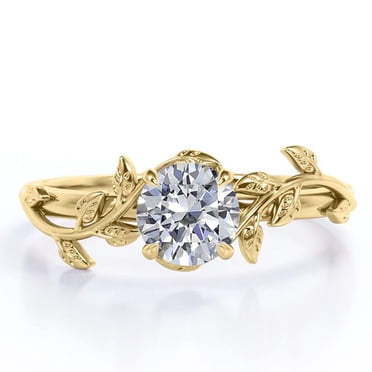 JeenMata 0.50 Carat Round Cut Moissanite Bohemian Engagement Ring - Vintage Moissanite Promise Ring - 18k Yellow Gold Plating for Women