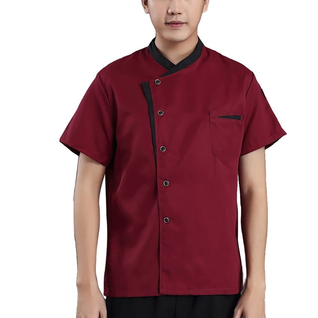 Chef Short Sleeve Breathable Breasted Cooking Clothes Catering Coffee Shop Uniform Summer Bakery Unisex Workwear Restaurant Kitchen Red 4XL