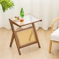 thumbnail image 2 of Costway Rattan Side Table Bamboo Accent Bedside Table with Tempered Glass Top Walnut, 2 of 10