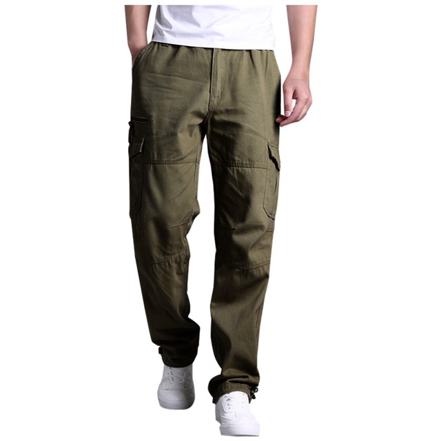 XZNGL Mens Elastic Waist Pants Mens Cotton Multi-Pocket Elastic Waist Wear-Resistant Overalls Full Length Pants Mens Pants with Elastic Waist Elastic Waist Pants for Men Elastic Waist Pants Men