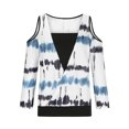 thumbnail image 4 of RXIRUCGD T-shirt à Manches Longues pour Femme, Rayé Imprimé, Épaules Dénudées, Décontracté, Col en V, Faux Deux-Pièces, Bleu, Taille : L, 4 of 6
