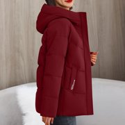 UPPADA Women's Winter Warm Puffer Jacket Stand Collar Baggy Zip Up Short Quilted Jacket Outerwear with Pockets Pink Winter Coat Wine,L