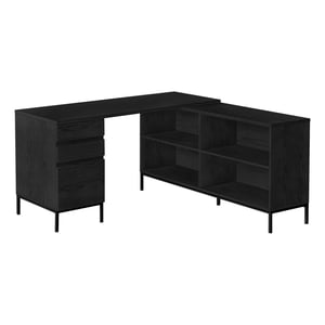 Monarch Specialties Bureau d'ordinateur, Bureau à la maison, Coin, Tiroirs de rangement, 60"l, L Forme, Travail, Ordinateur portable, Métal, Stratifié, Noir, Contemporain, Moderne