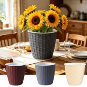 Birdeem Small Faux Rattan Planter, Woven Plastic Flower Pot with Saucer for Small Plants, Boho Style Plant Pot for Indoor Plants, Desk Shelf Windowsill Home Office Decor
