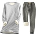 thumbnail image 1 of Pisexur Ensembles 2 Pcs pour Femmes Ensembles de Pyjama en Molleton Chaud pour Femmes 2 Pcs Chandail à Col Rond Pantalon de Pyjama Ample Vêtements de Détente Décontractés Tenues d'Hiver Surdimensionnées Grande Taille P-5TG, 1 of 2