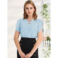thumbnail image 2 of INSPIRE CHIC Blouse à Col Ras du Cou en V Découpé à Fente pour Femme, Décontractée, avec Poignets Froncés, 2 of 6