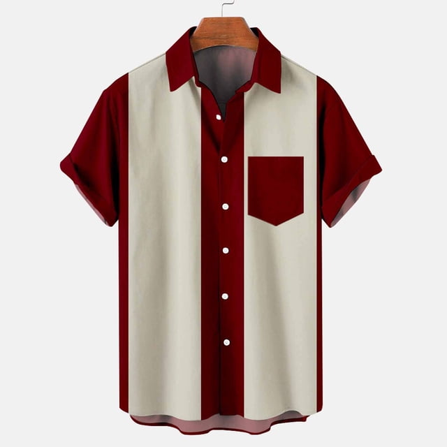 Dvkptbk Chemise Blouse Décontractée pour Homme à Boutons Imprimés avec Poche, Col Rabattu, Manches Courtes