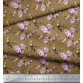 thumbnail image 2 of Soimoi Modal Satin Fabric Hummingbird,Leaves & Rose Floral Printed Fabric 1 Yard 42 Inch Wide, 2 of 3
