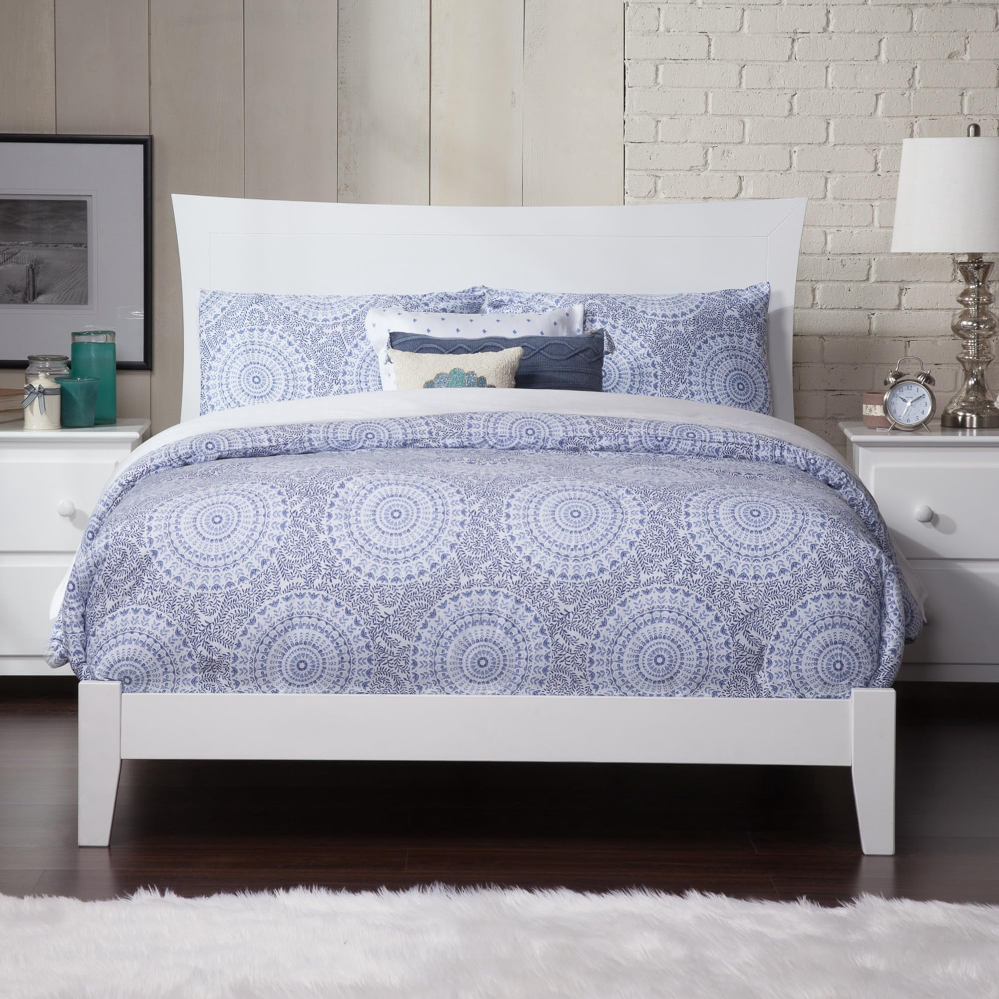 AFI Metro Full Solid Wood Panel Bed with USB Charging Station in White