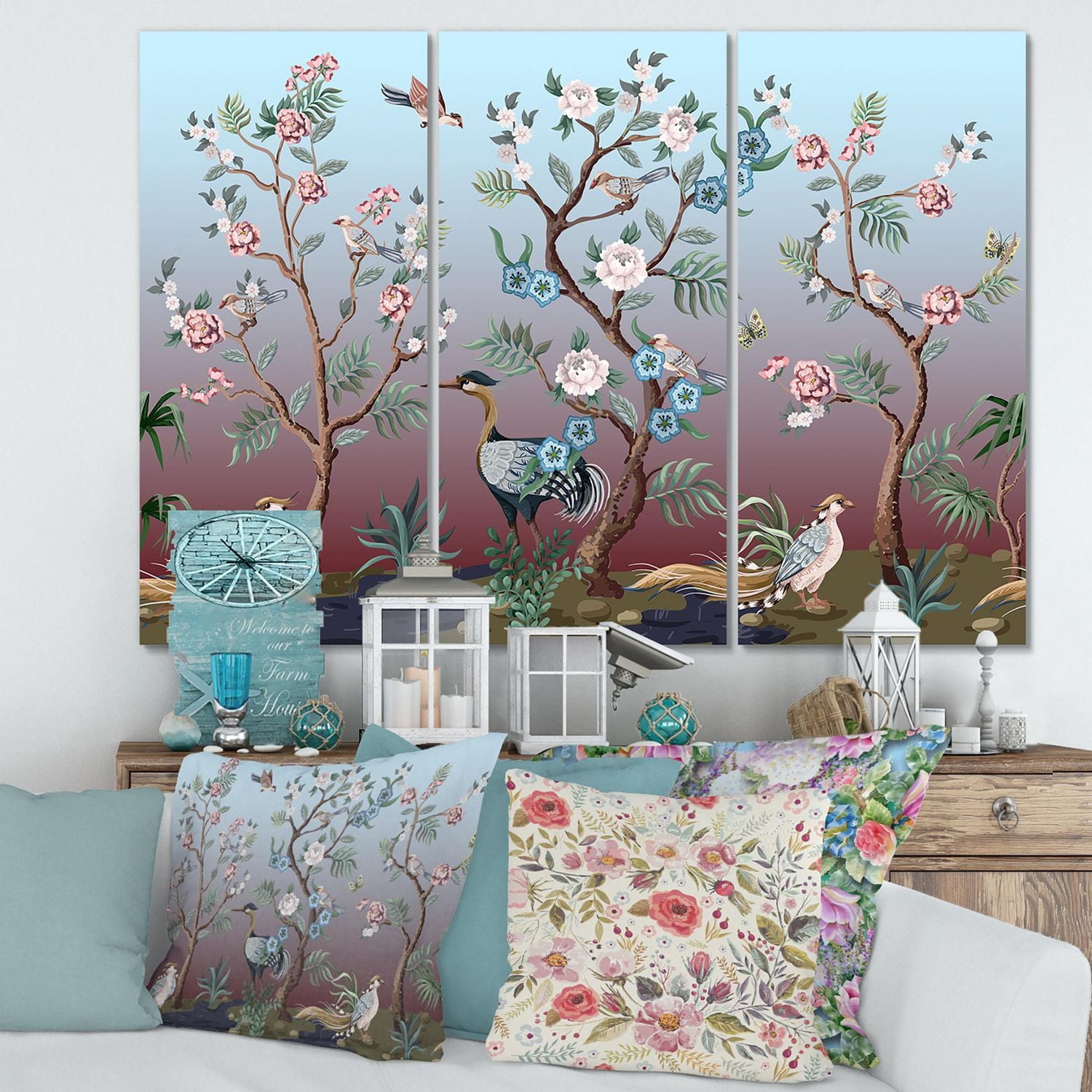 Designart Chinoiserie Aux Oiseaux Et Pivoines XI Art mural sur toile