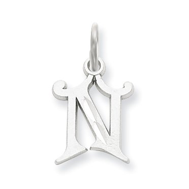 14K White Gold Diamond Cut Initial N Charm
