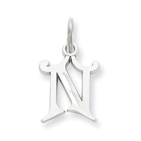 14K White Gold Diamond Cut Initial N Charm