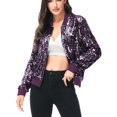 thumbnail image 1 of Womens Long Sleeve Sequin Front Zip Jacket Long Sleeve Ribbed Cuffs Outerwear Tops, 1 of 5