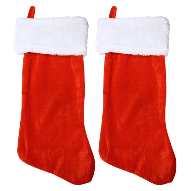 Classic Christnas Stockings Red & White Plush 18"" Set Of 2