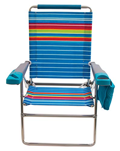 Rio Beach 17" Extended Height 4-Position Folding Beach Chair, Graphic Traffic Blue/White/Multi Stripe