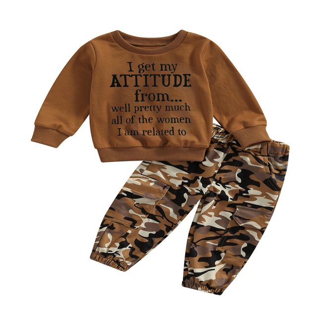 Baby Boys 2PCS Pants Sets Long Sleeve Round Neck Sweatshirt Tops Solid Color Pants Sets