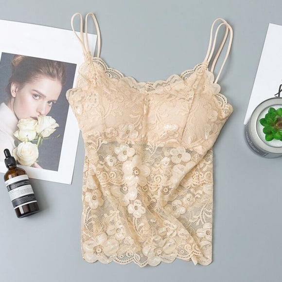 MesaSe PENGXAING Floral Cami Padded Tank Top Women‘s Cami Sexy Lace Crochet Flower Vest Female Camisole