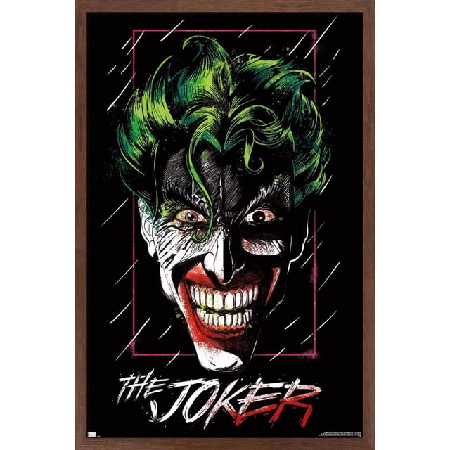 DC Comics - The Joker - Affiche Murale Gros Plan, 14,725 Po x 22,375 Po Encadrée, Représentant des Cheveux Verts et Noirs Stylisés avec une texture de Coup de Pinceau sur un Fond Noir, Bordée d'Un rectangle Rouge et de Lignes Diagonales Blanches, Présentant « The Joker » comme un Texte en style graffiti Blanc et Rouge au Bas, Imprimée sur Papier Lustré pour des Couleurs Vives, Idéale pour la Décoration Murale de Chambre Ou de Bureau.