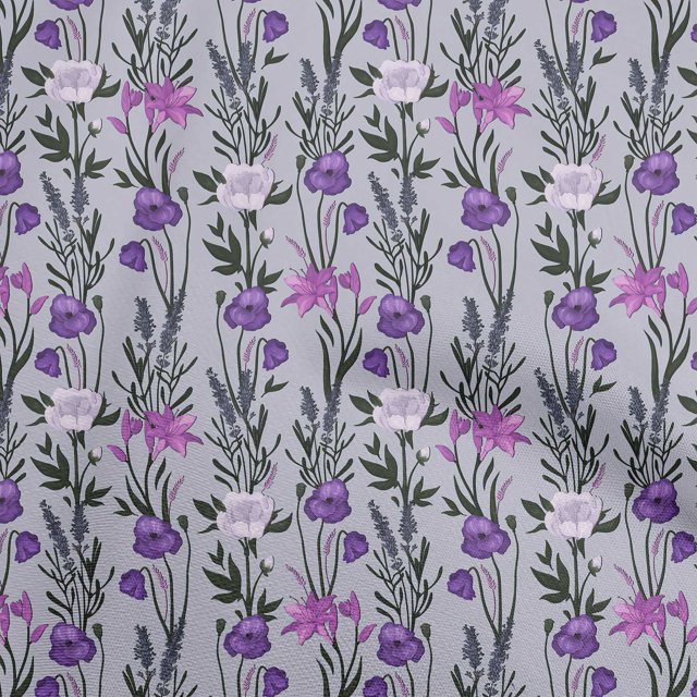 oneOone Tissu Jersey Coton Violet Floral Rétro Matériel de Robe Tissu Imprimé Tissu au Mètre 58 Pouces de Large