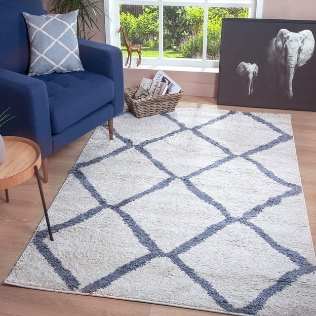 JV Home Diamond Trellis Shag Soft | Plush | High Pile Moroccan Shag Area Rug