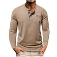 thumbnail image 1 of Ohufall Cotton T-Shirts for Mens Solid Color Plaid Front Pockets Henley Tops Breathable Plus Size Long Sleeve Tees, Size S-3XL, 1 of 6