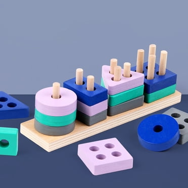 Wooden Early Education Geometric Shapes Column Toy, Color Matching Puzzle Set, Five Sets of Column Blocks, Cognition Enhancement Toy, Hand Eye Coordination Toy, Safe Wooden Toy, Kids' Puzzle