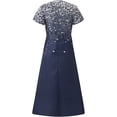 thumbnail image 2 of Drindf Robe Longue d'Été pour Femme Grande Taille Décontractée Plissée en Mousseline Tunique Ligne A Robe Bohème Tendance à Paillettes Col en V Manches Courtes Robe de Bal Ample Coupe Ajustée Ourlet Irrégulier Robe Maxi Cocktaill, 2 of 4