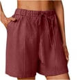 thumbnail image 1 of Annhoo Womens Plus Size Cotton Linen Shorts High Waisted Drawstring Wide Leg Solid Comfy Casual Shorts with Pockets, 1 of 7