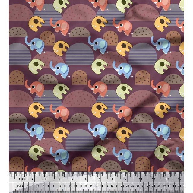 Soimoi Rayon Fabric Cute Elephant Kids Decor Fabric Printed Yard 42 Inch Wide