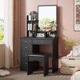 thumbnail image 4 of Oxylife Vanity Set with 5 Drawers and Chair, Makeup Dressing Table with Sliding Mirror,Black, 4 of 7