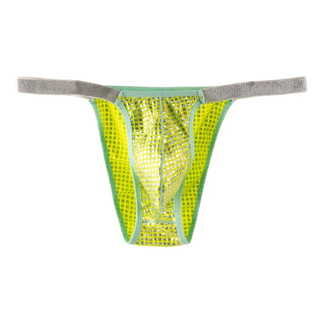 Penkiiy String Transparent pour Hommes g-Strings Bikini sous-Vêtements en Maille Transparente String pour Homme P Jaune