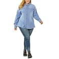 thumbnail image 2 of Agnes Orinda Women's Plus Size Button Down Long Sleeve Denim Shirts 3X Light Blue, 2 of 8