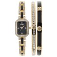 thumbnail image 1 of Elgin Ladies' Black and Gold Tone Crystal Accented Watch with Black Dial and Two Bangle Set, 1 of 7