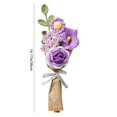 thumbnail image 3 of Paper Flower Bouquet Knitted Rose Yarn Handmade Simulated Flowers with Purple Crochet Roses and Green Leaves Wrapped in Newspaper-Style Paper and Checkered Ribbon, 3 of 5