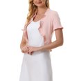 thumbnail image 3 of INSPIRE CHIC Cropped Cardigan for Women's Open Front Ruffle Knit Shrugs S Pink, 3 of 5