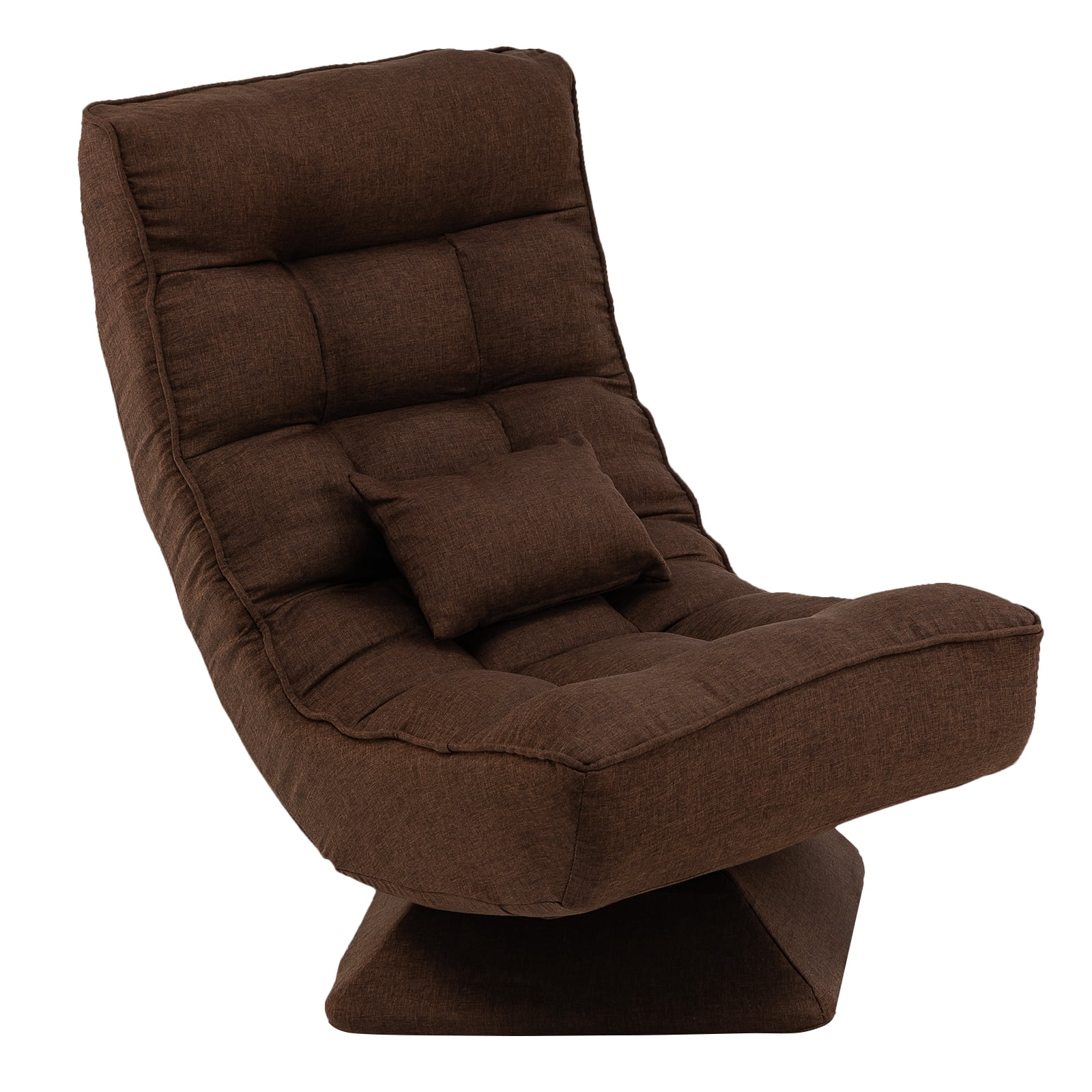 Giantex 360° Swivel Floor Sofa Chair, Compact Adjustable Floor Chair w/5-Level Adjustable Backrest & Massage Pillow, Brown