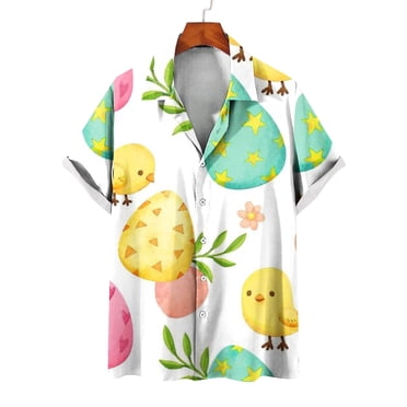 EGNMCR Easter Chemises de Pâques à Imprimé Lapin et Oeufs pour Hommes Chemise Hawaïenne pour Hommes Chemise Décontractée pour Hommes à Imprimé Easter Chemise à Col à Revers Chemise de Plage Haut/chemise à Manches Courtes à Col à Revers T-Shirts pour Hommes