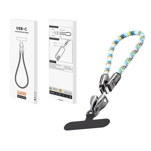 Type C To Type C 240W Charging with Wearable Bracelet Design for Portable Fast Charging Acrossbody Wrist Strap Lanyard Ideal USB C Phone Accessory