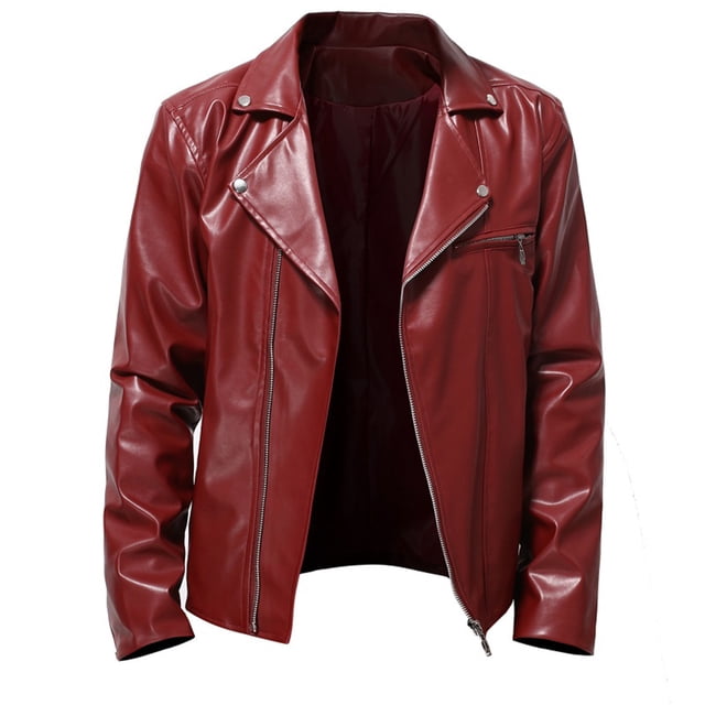 Qertyioot Manteau en Cuir d'Hiver pour Homme à Fermeture Éclair, Manches Longues, Décontracté