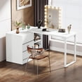 thumbnail image 4 of Tribesigns Vanity Desk with 3 Drawers and 2 Shelves, White Small Makeup Vanity Table with Reversible Storage Cabinet, Modern White Corner Dressing Table for Bedroom, Makeup Room (Mirror not Included), 4 of 8